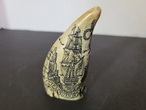 Resin Faux Whale Tooth Scrimshaw Capt. N. Vincent Stenrofjord - Picture 1 of 5
