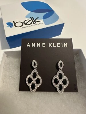 Anne Klein искусственного Pave бриллиант и черный оникс капли серьги совершенно новый с подарочной коробкой - Изображение 1 из 4