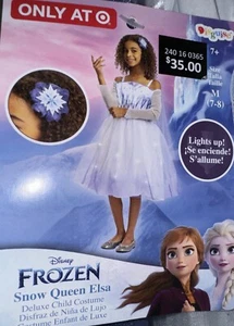 Kids Disney Frozen Elsa Deluxe Light Up Halloween Costume W/Headpiece M 7/8 - Picture 1 of 5