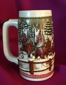 Beer Stein~Covered Bridge~Vintage Budweiser 1984 Christmas ~USED~Holiday Mug - Picture 1 of 6