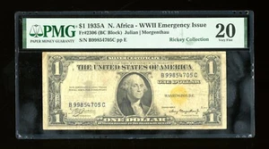 DBR 1935-A $1 North Africa Silver Fr. 2306 BC Block PMG VF-20 Serial B99854705C - Picture 1 of 2