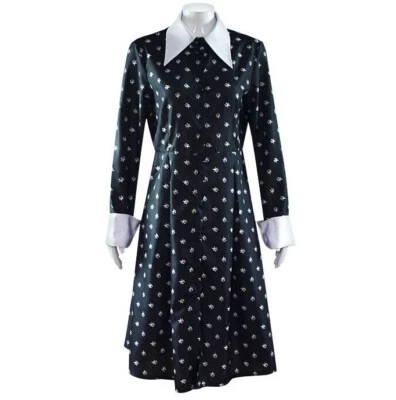 Child Wednesday Addams Black Collared Floral Dress Girls Halloween Costume S-XL - Image 1 of 2