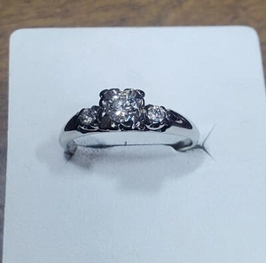 14K White Gold Vintage 1950s Engagement Ring 1/3 CTW Natural Diamonds Size 8.5 - Picture 1 of 9