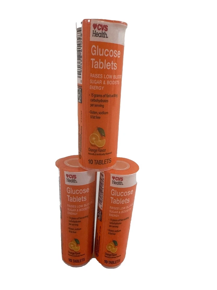 Lote De 3 Comprimidos De Glucosa CVS Sabor Naranja Viaje Tamaño 10 Comprimidos Diabetes 8/27 Foto 1 de 1