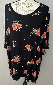 NEW RELEASE Lularoe Boyfriend T 3XL Shirt Top Beautiful Black Flower Print Nwt - Picture 1 of 4