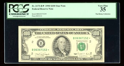 DBR 1990 $100 FRN STAR New York Fr. 2173-B* PCGS 35 Serial B06367152* - Image 1 of 2