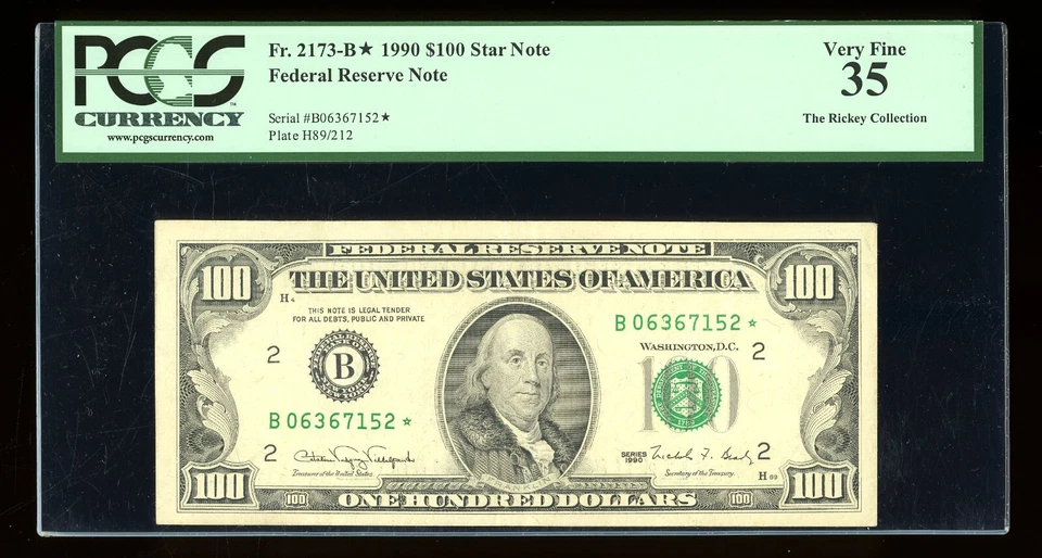 DBR 1990 $100 FRN STAR New York Fr. 2173-B* PCGS 35 Serial B06367152* - Image 1 of 2
