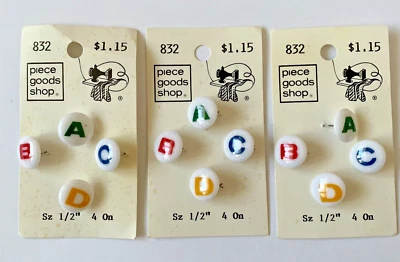 Vintage Piece Goods Shop ABC Buttons Kids Set of 12 Round 1/2" Red Blue Green - Image 1 of 4