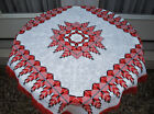 Vintage Hungarian Folk Art Embroidery Table Topper Red/Black/White 35” Square