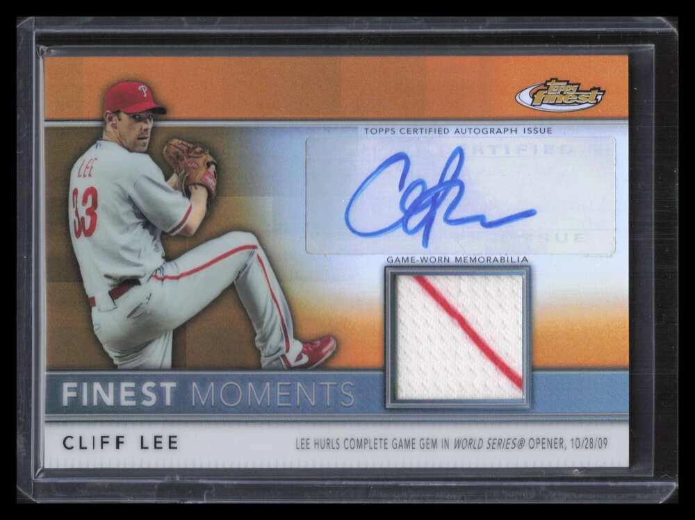 2011 Finest Moments Autographs Orange Refractor fma5 Cliff Lee Jersey Auto 6/20