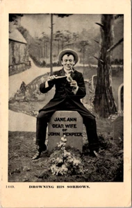 Drowning His Sorrows Jane Ann Dear Wife of John Henpeck c1907 UNP Comic Postcard - Picture 1 of 2