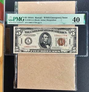 Fr. 2302 1934A $5 Hawaii "WWII Emergency" PMG 40 - XF - Picture 1 of 3