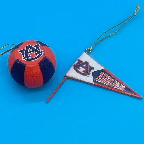 Set of 2 Auburn University Tigers Christmas Ornaments Basketball Pennant Cover