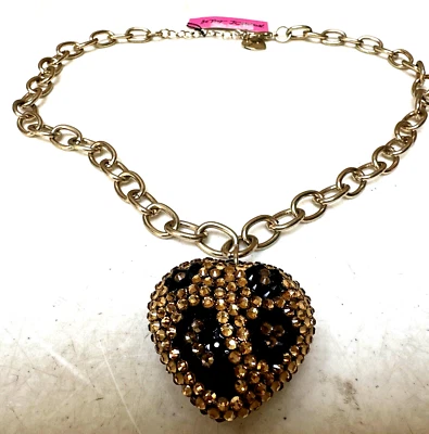 Betsey Johnson золото и черный со стразами сердце ожерелье новый с ярлыками - Изображение 1 из 4