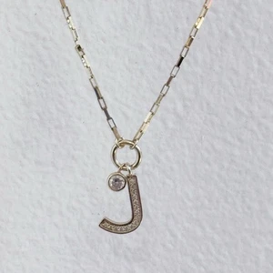 Gold Plated Over 925 J Initial Rhinestone Necklace 15.5” - Picture 1 of 11