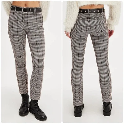 NEW Size 10 Free People Mid Rise Molly Slim Plaid Houndstooth Straight Pant - Image 1 of 4