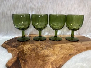 Vtg Bartlett Collins Thumbprint Goblets Avocado Green 16oz Lot of 4 1970’s MCM - Picture 1 of 12