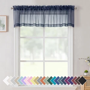 Cenefa Transparente Azul Marino 2 Paneles 14 Pulgadas Bolsillo Ventana Cocina - Picture 1 of 12