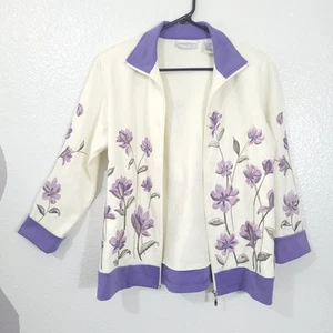 Drapers and Damons Jacket Womens Size Small Purple Floral Beaded Zip Up - Picture 1 of 13