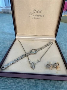 Vintage Nib Nobel Princess Pleasures Necklace Watch Pierced Earrings NIB - Picture 1 of 6