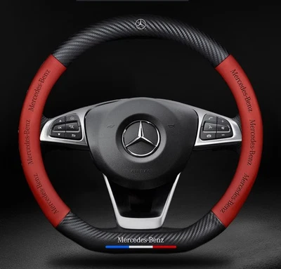 15" Steering Wheel Cover X1PU Leather+Carbon Fiber For Mercedes-benz A-C-E-Class - Image 1 of 4