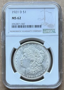 1921 D $1 NGC MS 62 1921-D MORGAN SILVER DOLLAR - Picture 1 of 2