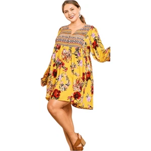 Damen Umgee USA Boho Empire Taille Blumendruck Langarm Tunika Kleid-Größe S - Bild 1 von 4