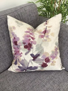 18”x 18” Sandersons Floral Designer Cushion Cover, ‘Delphiniums’ , Colour: Grape - Picture 1 of 7