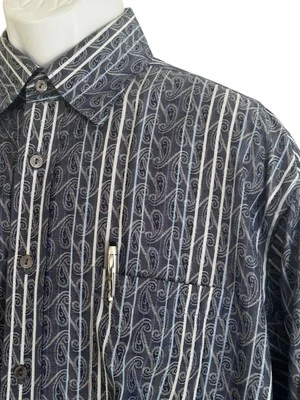 Bugatchi Uomo Mens Shirt L Blue Jacquard Paisley Linear Dress Button Down - Image 1 of 4