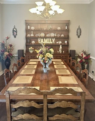  Dining Table With 8 Chairs 1 Bench Chair And 2 Inserts. - Image 1 of 3