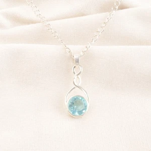 925 Sterling Silver Sky Blue Topaz Gemstone Daughter Handmade Bezel New Pendant - Picture 1 of 6