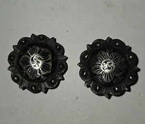 Vtg VOGT Sterling Silver Concho 1" Pair Screwback Western Tack Bridle - B - Picture 1 of 10
