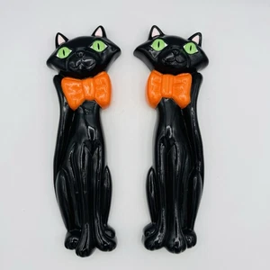 Chalkware Kitschige schwarze Katze Retro Vintage Stil Wandrelief 2er Set Halloween - Bild 1 von 2