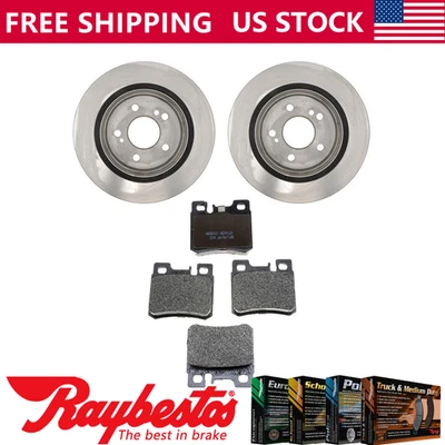 Juego de rotores de freno traseros + pastillas de freno metálicas para Mercedes-Benz 500E 1992-1993 Foto 1 de 4