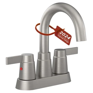 Brushed Nickel Bathroom Faucet - 2-Handle, 360 Degree Swivel Spout, Centerset... - Picture 1 of 6