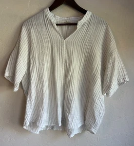 Top Eileen Fisher a righe in garza di cotone biologico L oversize rilassato boxy minimal - Foto 1 di 7
