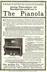1906 THE AEOLIAN CO THE PIANOLA PIANO PLAYER NEW YORK PRINT AD Z2522 - Picture 1 of 3