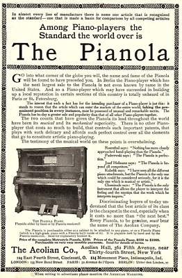 1906 THE AEOLIAN CO THE PIANOLA PIANO PLAYER NEW YORK PRINT AD Z2522 - Image 1 of 3