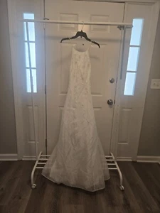 Wedding Dress Size 13/14 Embroidery On Satin Open Back - Picture 1 of 5