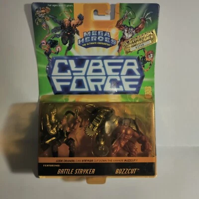 Cyber Force Mega Heroes 1995 edición limitada Battle Stryker y Buzzcut Mattel nuevo en paquete Foto 1 de 4