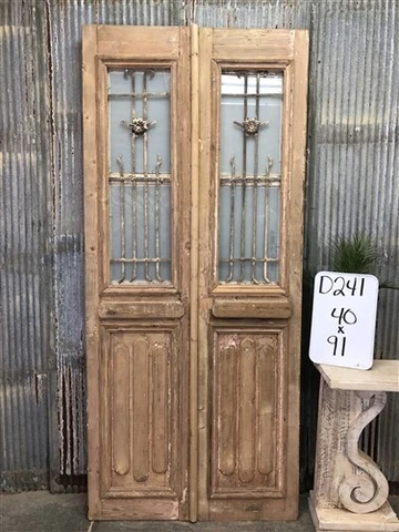 Antique French Double Doors (40x91) Wood Iron Doors, European Doors D241 Cover