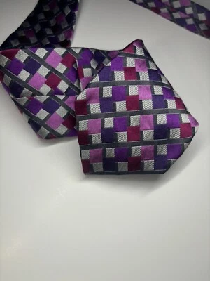Corbata geométrica ETRO para hombre 100 % seda multicolor italiano púrpura rosa Foto 1 de 4