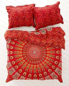 Indian Peacock Mandala Twin Duvet Cover Red Comforter Hippie Quilt Bedding Throw - Picture 1 of 2