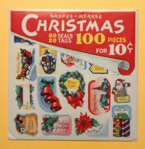 Étiquettes de Noël vintage années 40 1944 sceau étiquettes autocollants enveloppe non ouverte neuf 100 pièces