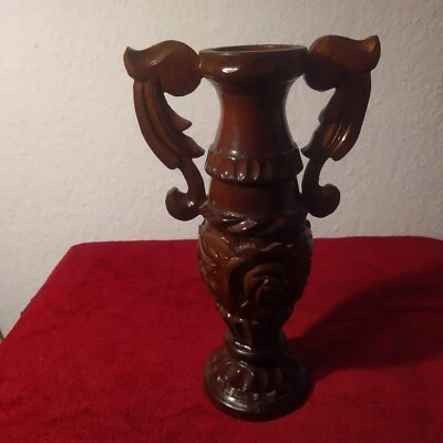 Vase Holz 27 cm hoch Braun Handarbeit - Bild 1 von 4