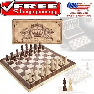 Handmade 15-Inch Chess Set with Magnetic Pieces - Perfect for Kids & Travel - Picture 1 of 9