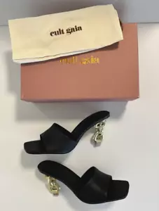 Authentic Cult Gaia Black & Gold Leather Sculpted Heel Sandals - Brand New 41 - Picture 1 of 14