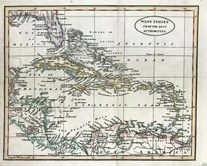 Karte von Westindien 1880 von B. Baker graviert Farbe, Karibik Original  - Bild 1 von 3