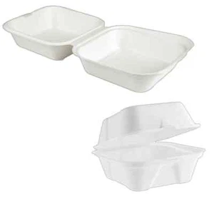 N1 Standard Sugarcane Biodegradable Compostable Burger Boxes 5" x 50 - Picture 1 of 12