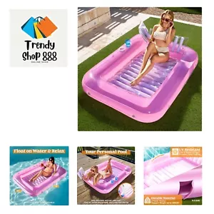 Inflatable Tanning Pool Lounge Float, 70" x 46" Suntan Tub Raft Floatie, Tann... - Picture 1 of 8